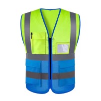 Fluorescent Color Stitching Reflective Work Wear Safety Vest with Pockets