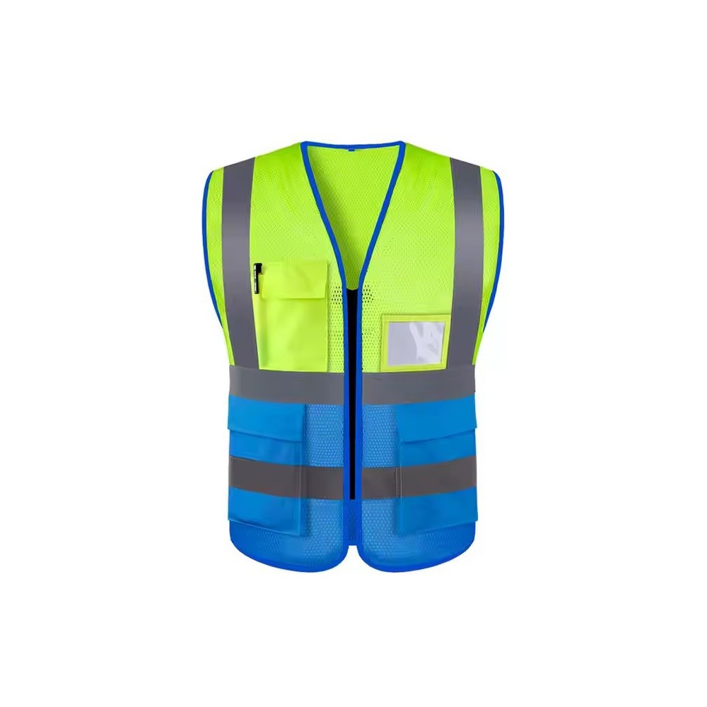 Fluorescent Color Stitching Reflective Work Wear Safety Vest with Pockets