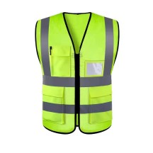 Fluorescent Color Stitching Reflective Work Wear Safety Vest with Pockets
