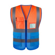Fluorescent Color Stitching Reflective Work Wear Safety Vest with Pockets